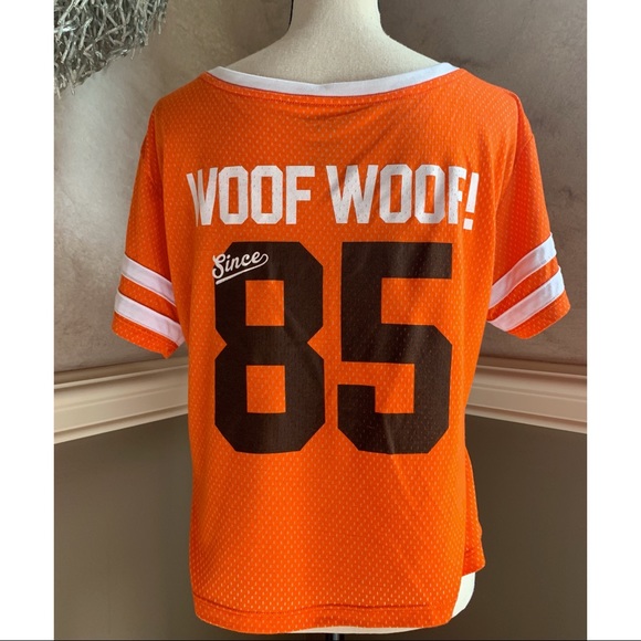 GV Art + Design Orange Cleveland Browns Football Stripe V-Neck Tee - Picture 4 of 5